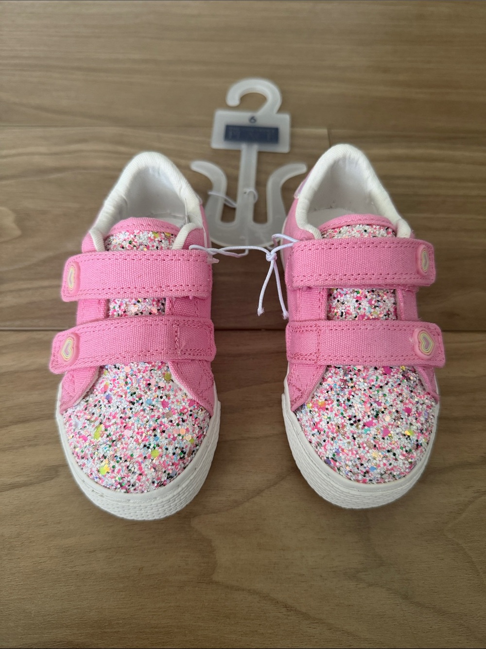 Kids Pink Glitter Velcro Sneakers